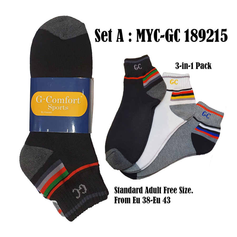 3-in-1 Value Pack Patterned Sport Socks - Kawata House of Socks