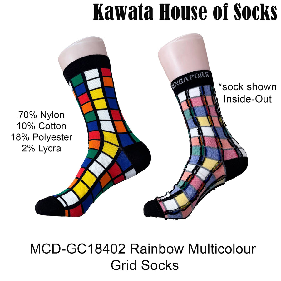 Multicolour Grid Check Pattern Mid Calf Socks EU38-EU43 – Kawata House ...