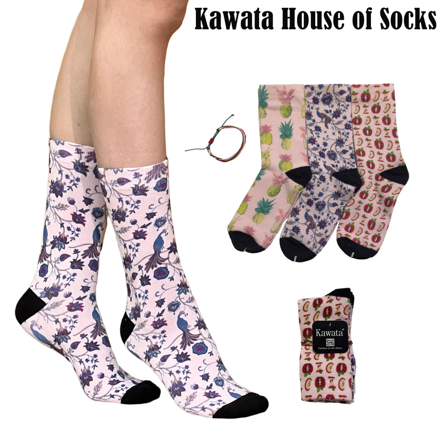 3-in-1 Motif Designs Bundle Mid-Calf Socks EU35-EU39 ( Set C )