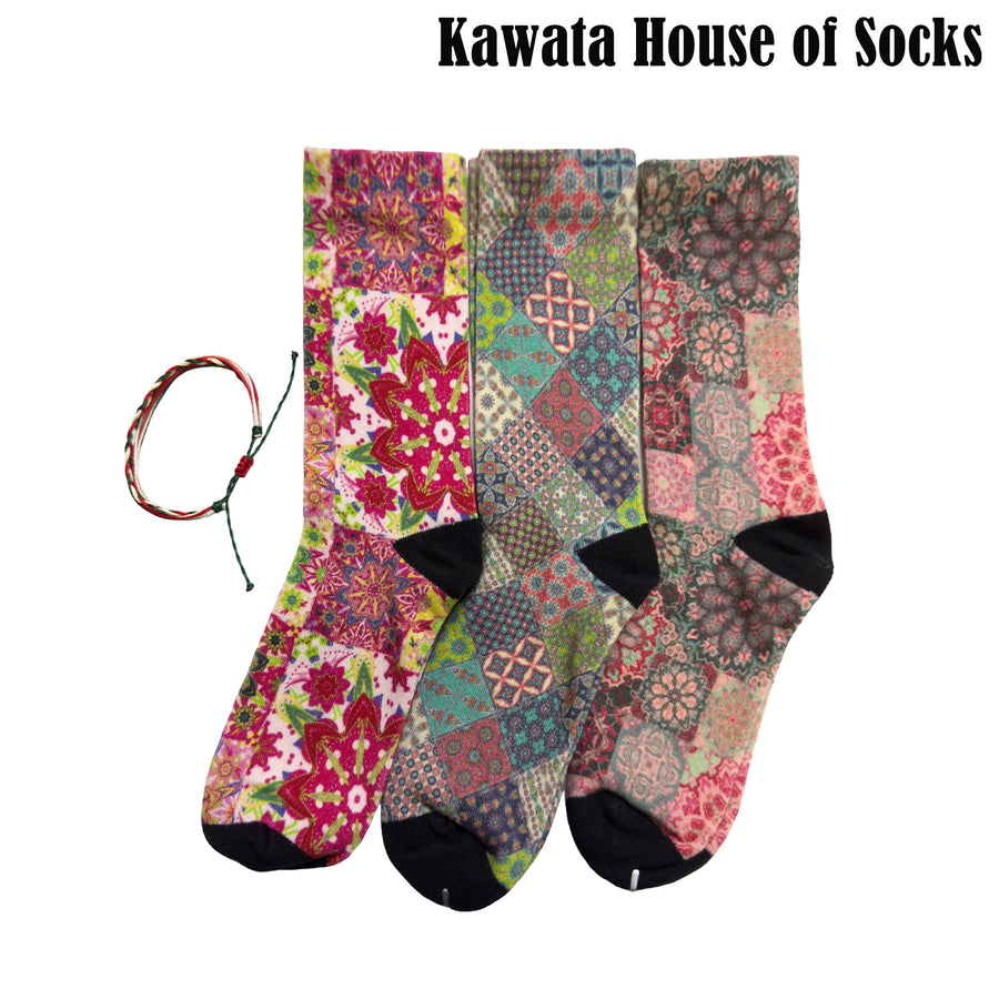 3-in-1 Motif Designs Bundle Mid-Calf Socks EU35-EU39 ( Set A )