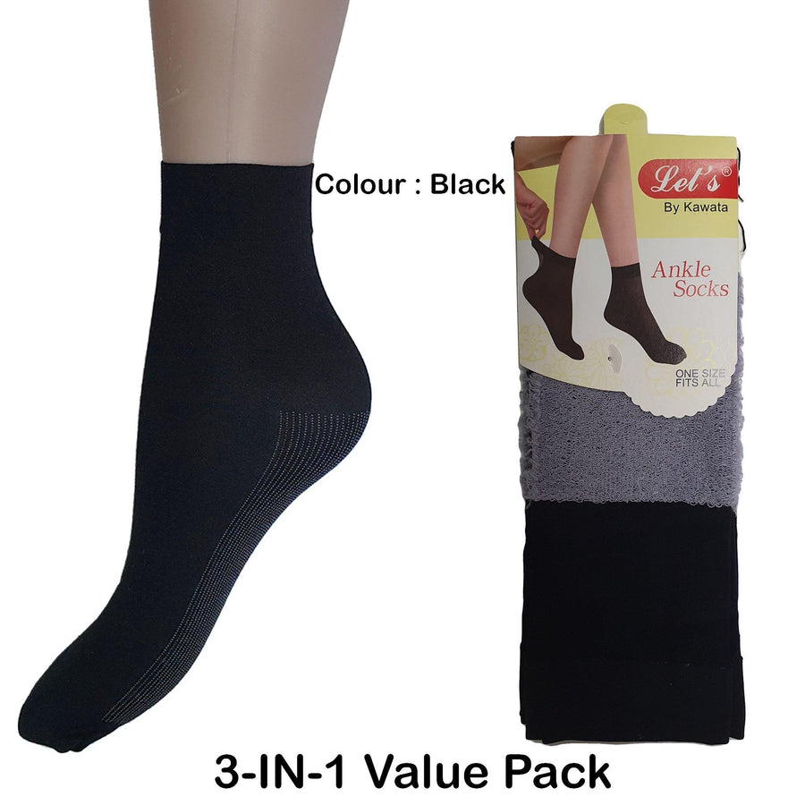 Ankle Stocking with  Cotton Blend sole - Kawata House of Socks in Black Colour