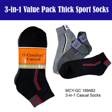 3-in-1 Value Pack Patterned Sport Socks