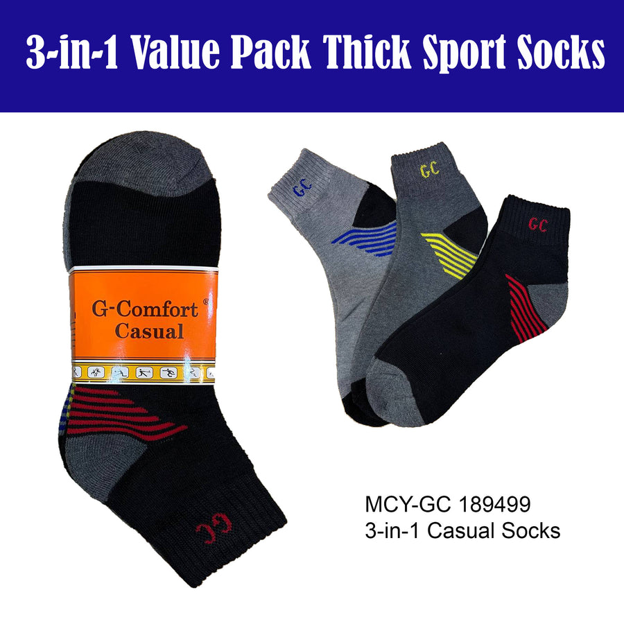 3-in-1 Value Pack Patterned Sport Socks