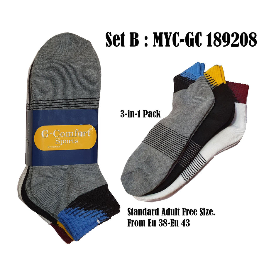 3-in-1 Value Pack Patterned Sport Socks - Kawata House of Socks