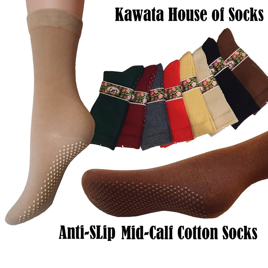 Ladies Anti-Slip Mid Calf Cotton Socks - Kawata House of Socks