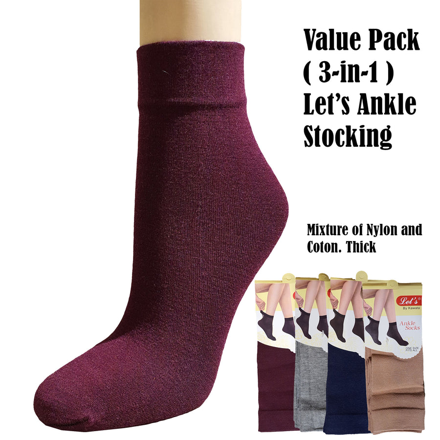 Let's Ankle Stocking Thick Nylon and Cotton Mix